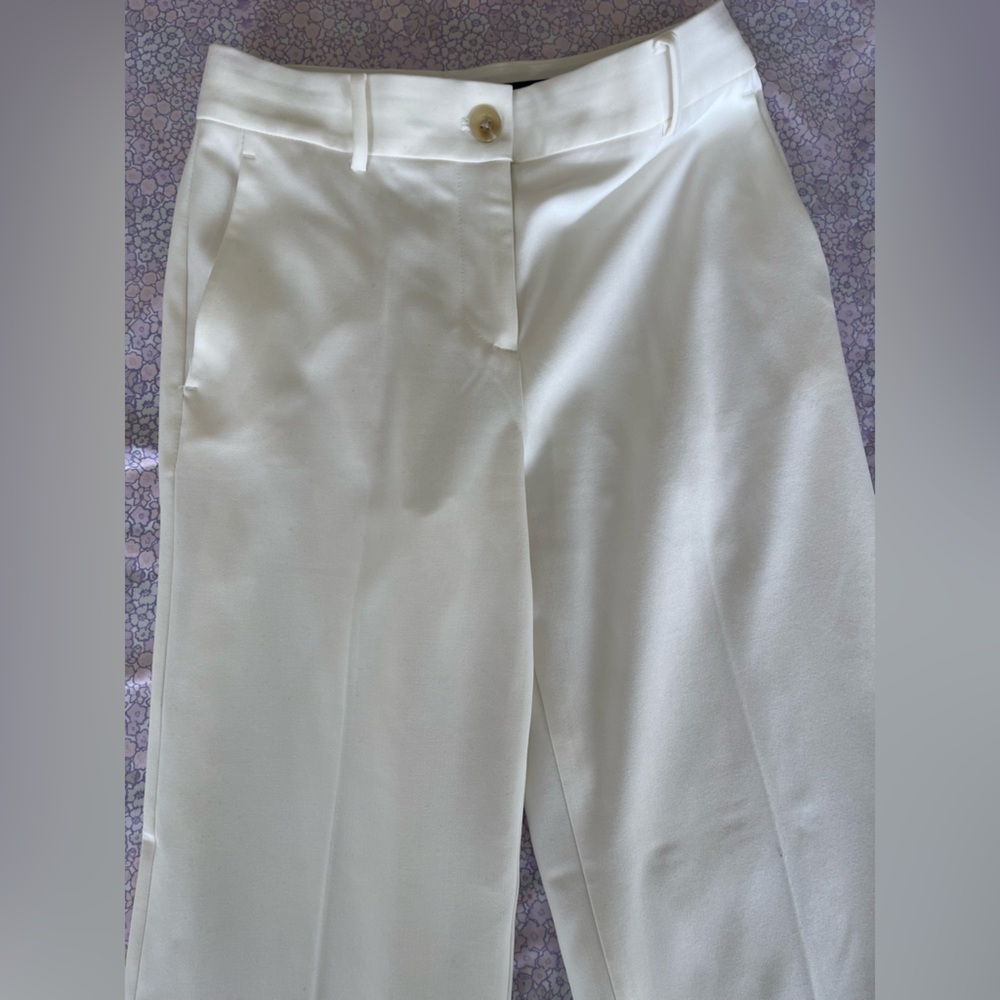 Ann Taylor White Wide-Leg Trousers with Black Trim